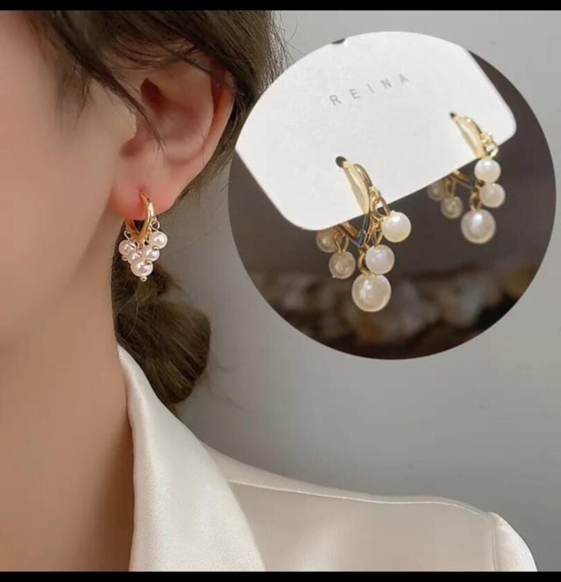 Glamorous Gold Plated Multi-Pearl Stud Earrings