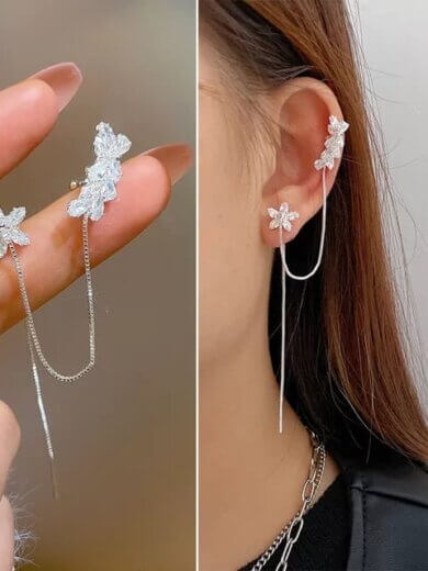 Trending Silver Studded Crystal Earrings 2pcs/set For Girls & Womens