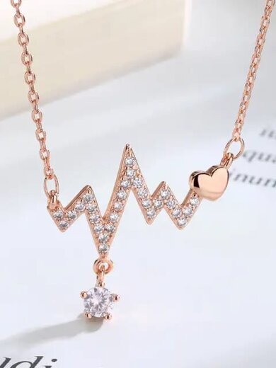 Crystal Diamond Heartbeat pendant with light Collarbone Chain Necklace For Girls & Womens