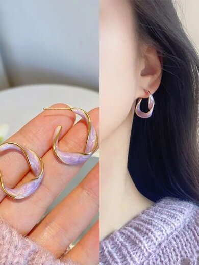 purple round shape korean earring for girls & womens