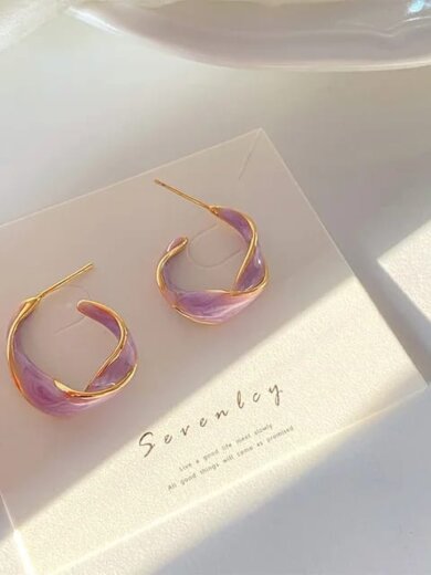 purple round shape korean earring for girls & womens