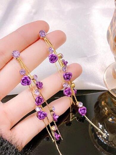 Purple flower shape long korean earring for girls & womens