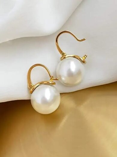 White beads gold plated korean earring for girls & womens