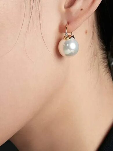 White beads gold plated korean earring for girls & womens