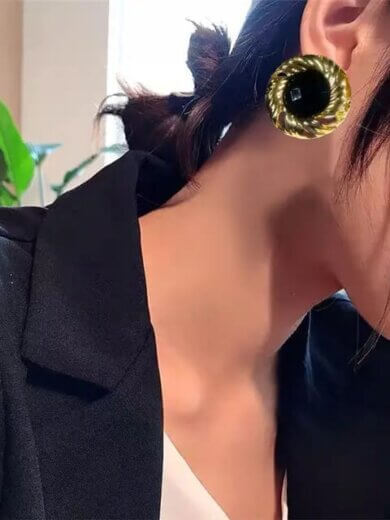Black gold plated round shape earring for girls & womens