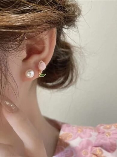 Pink rose shape beautiful korean design earring for girls & womens