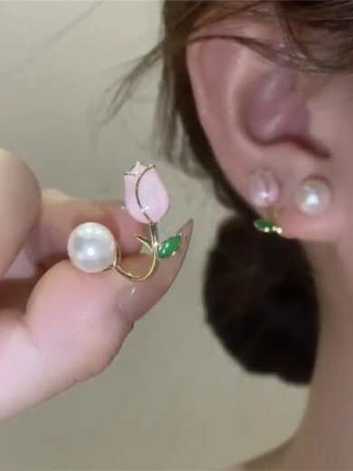 Pink rose shape beautiful korean design earring for girls & womens