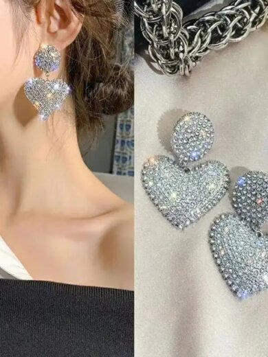 Love shape white stone work korean design earring for girls & womens