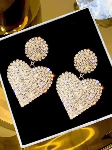 Love shape white stone work gold plated korean earring for girls & womens