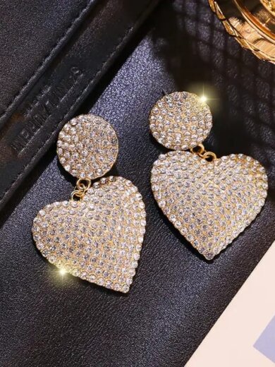 Love shape white stone work gold plated korean earring for girls & womens