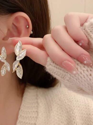 White leaf shape korean earring for girls & womens