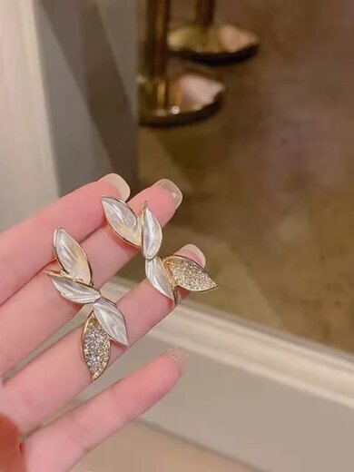 White leaf shape korean earring for girls & womens