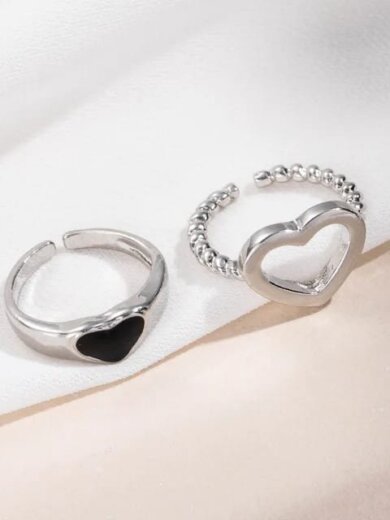 Love shape silver plated korean design ring 2 / per set for girls & womens