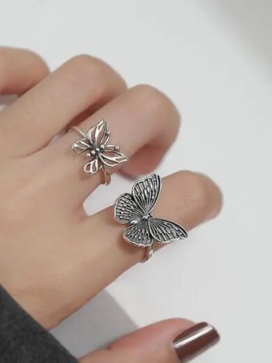 Butterfly shape silver plated beautiful korean design ring 2 / piece per set for girls & womens