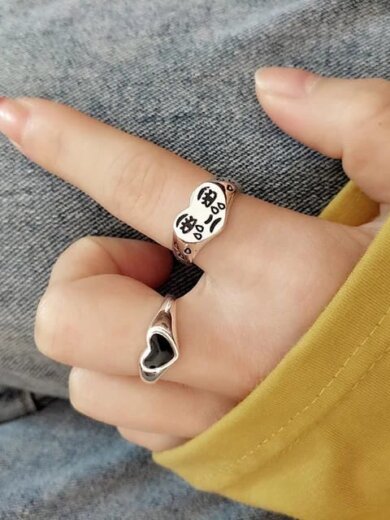 Silver plated love shape ring 2 piece per set for girls & womens